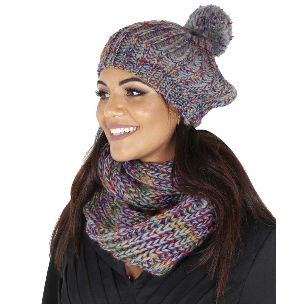 Voodoo Vixen - Speckled Beret & Scarf Set - Grey